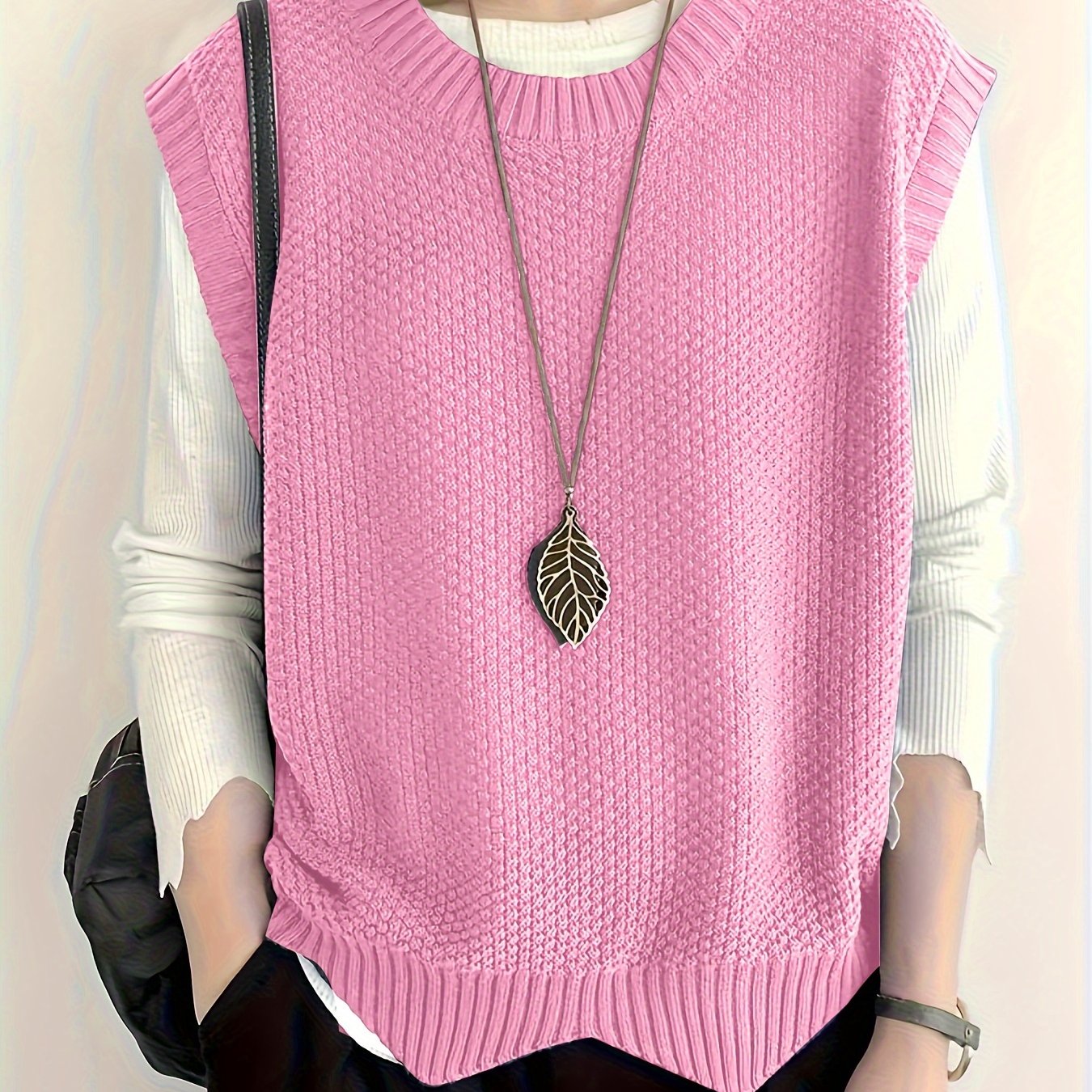 Women's Plus Size Knit Sweater Vest, Crew Neck, Cap Sleeve, Spring Summer