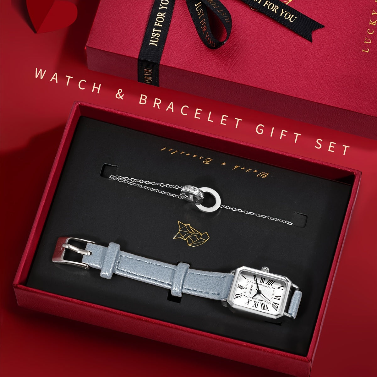 Vintage Business Watch and Bracelet Gift Set with Quartz Movement PU Leather Band Pointer Display