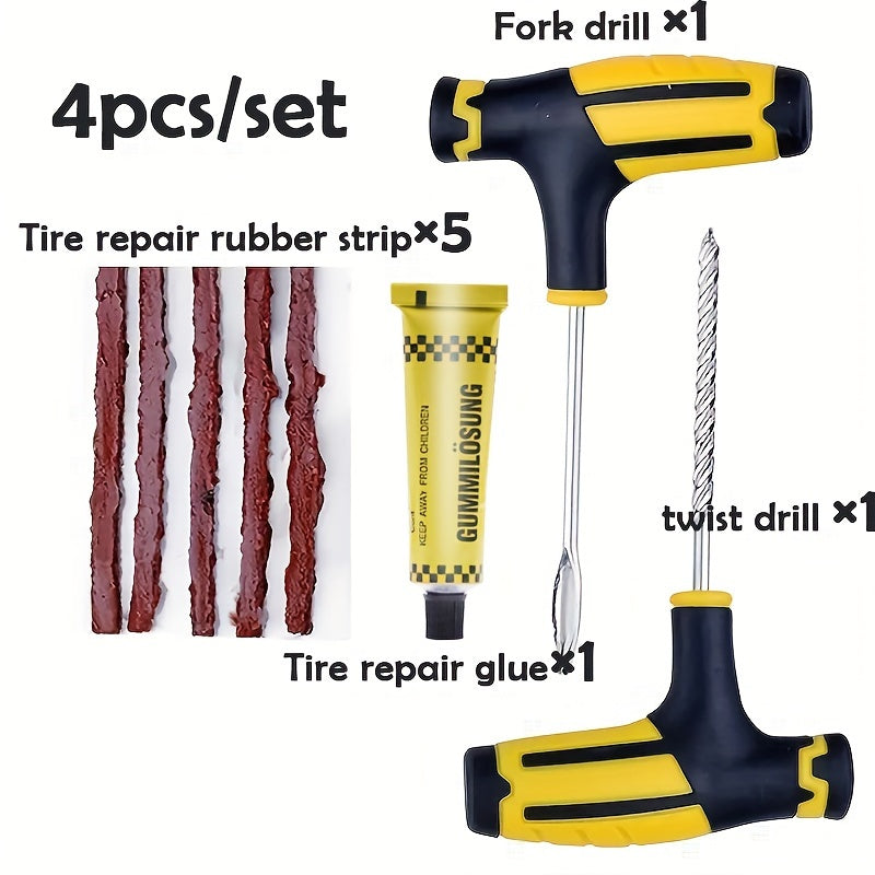 4-Piece Tire Repair Kit For Car Motorcycle Quick Fix Tool Set