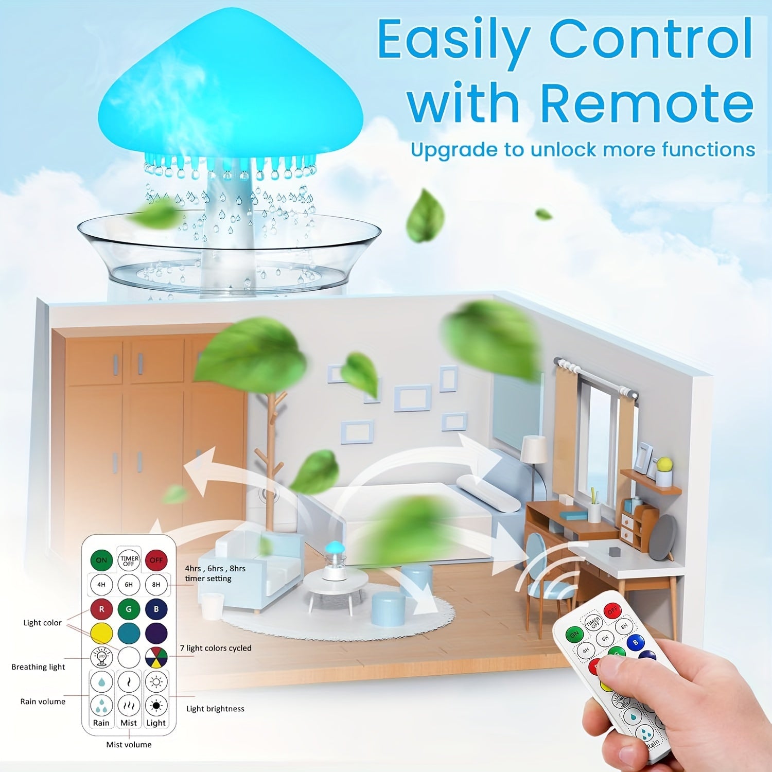 Rain Water Drip Humidifier with Remote White Noise Lamp for Bedroom
