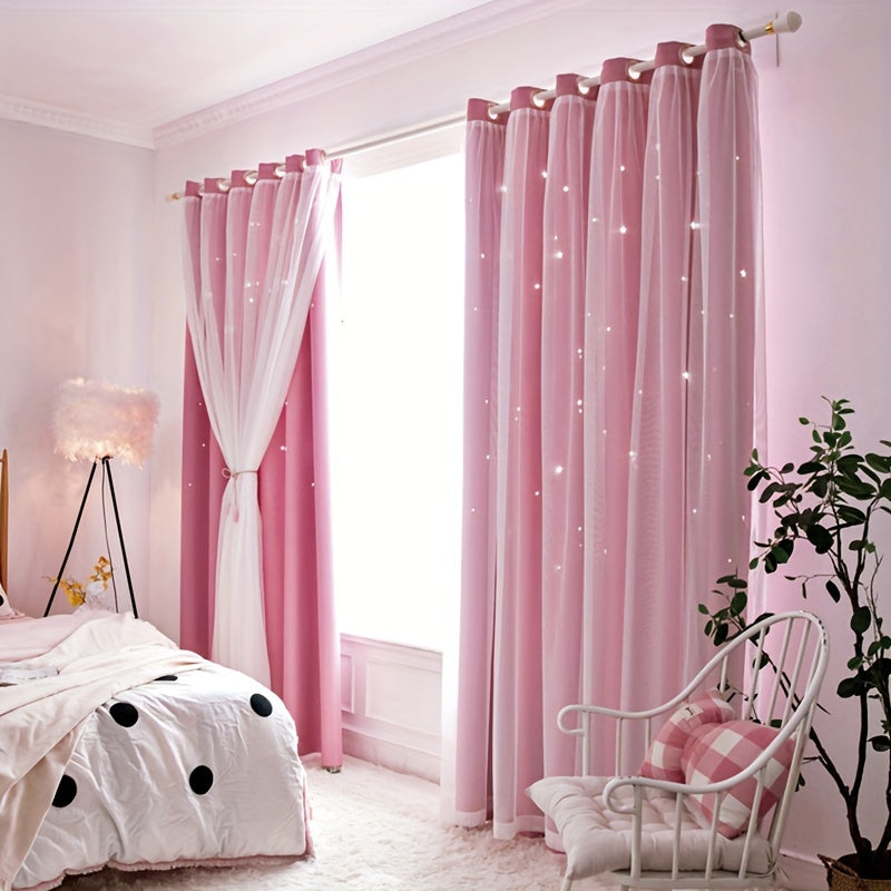 Hollow Star Curtains Two Layers Soft Breathable Fabric for Living Room Bedroom