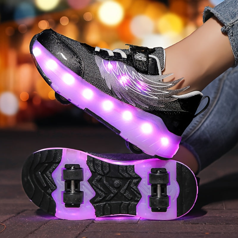 Kids Light-Up Skateboarding Sneakers with USB Charging Breathable Mesh for Outdoor Sports