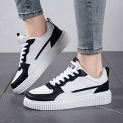 Women's Casual Sneakers Black White Plaid PU Low-Top Lace-Up