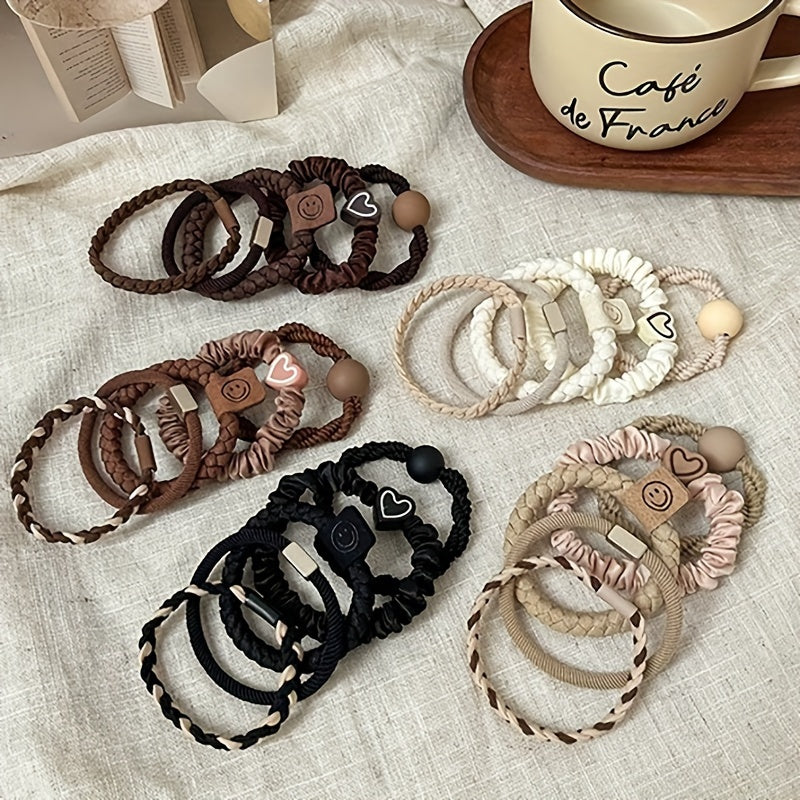 Casual Polyester Hair Ties Set with Heart and Smile Charms for Women