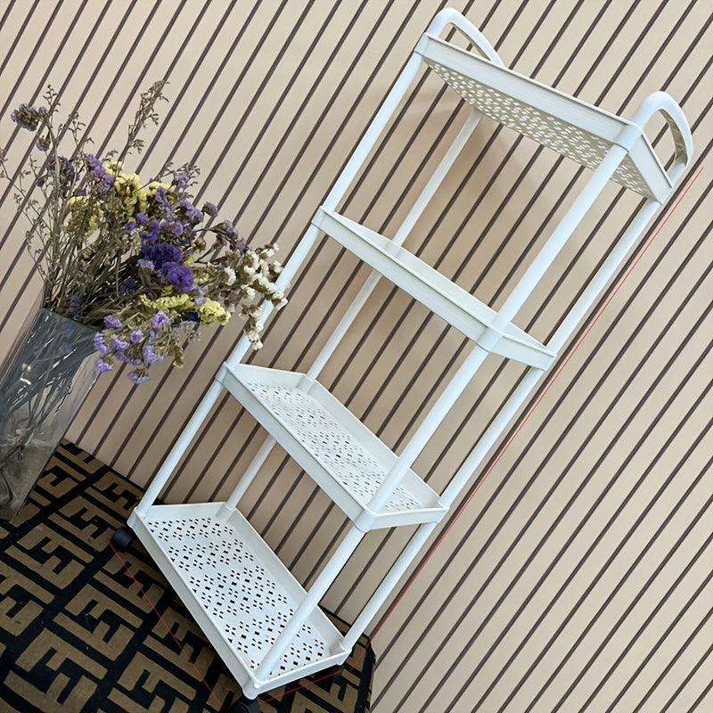 Four-Tier White Trolley Storage Rack for Kitchen Bathroom Bedroom Office