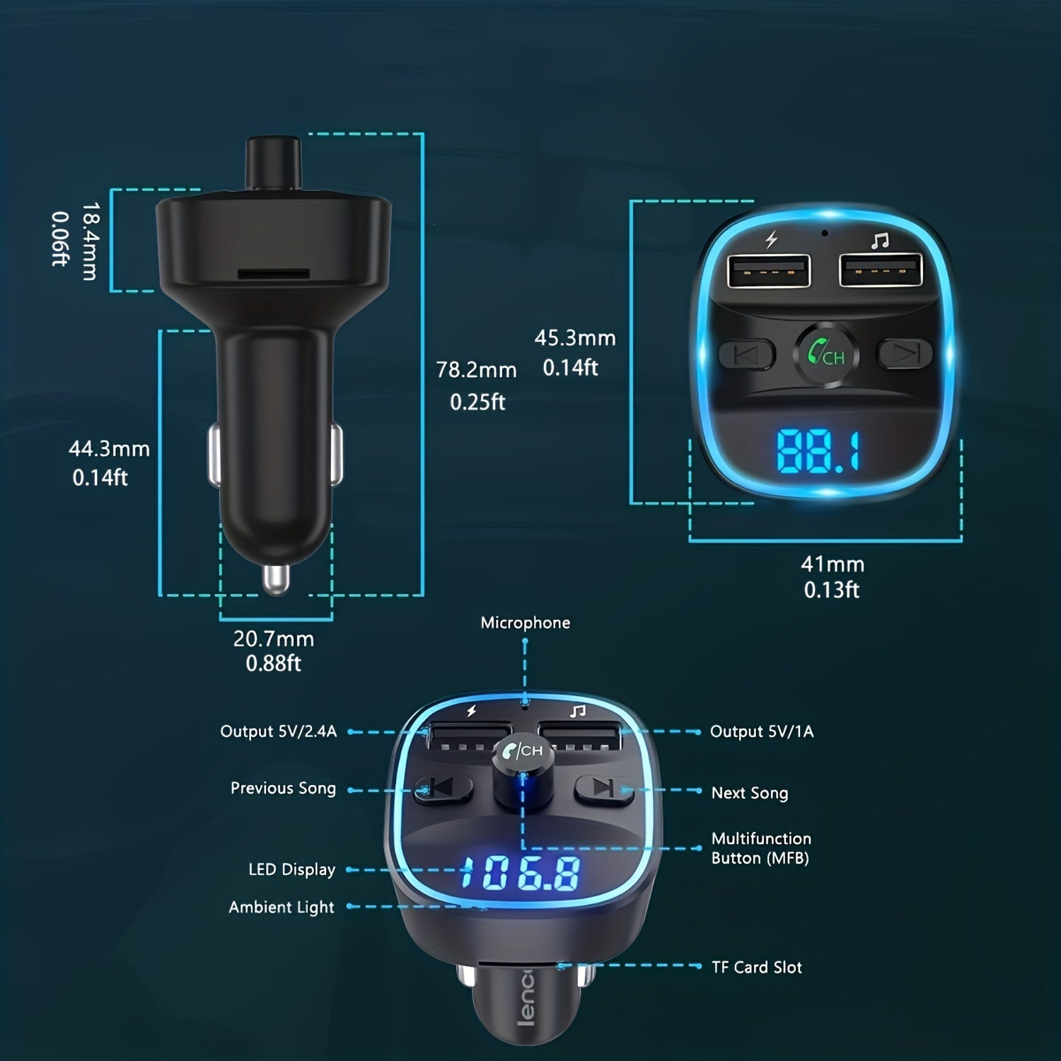 Wireless FM Transmitter Car Kit Dual USB Charging MP3 Player TF Card