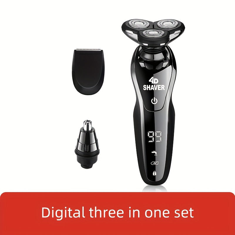 Men's Electric Shaver USB Rechargeable with Digital Display Nose Sideburn Trimmer Stainless Steel