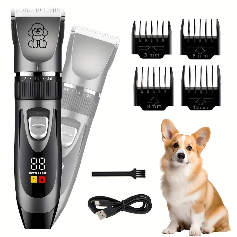 Pet Grooming Electric Clipper Set with USB Charging Low Noise Cordless Lithium Battery for Dogs