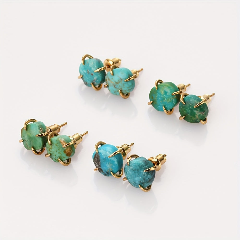 Copper Stud Earrings with Turquoise Stone Boho Chic for Women
