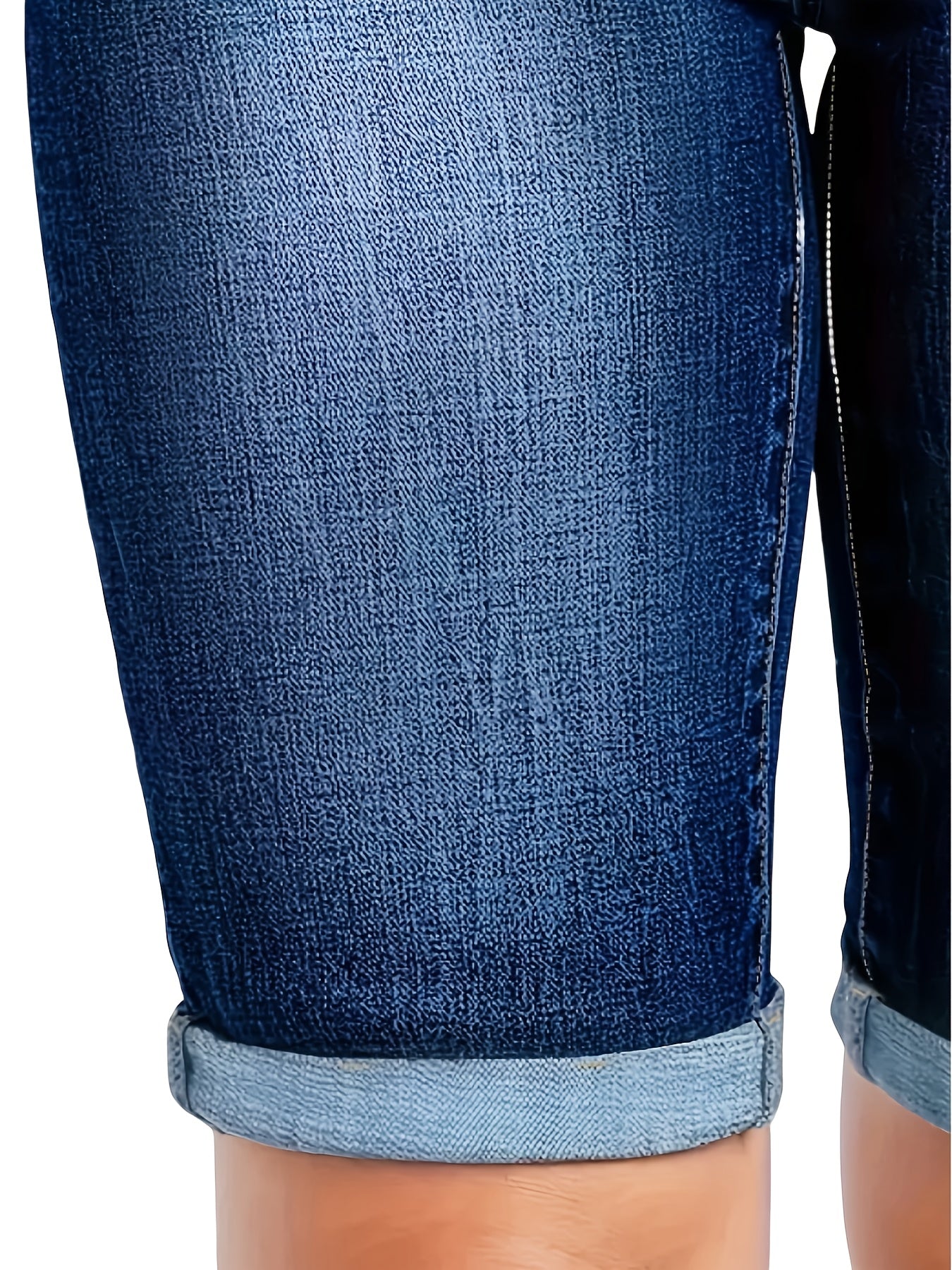 Women's Stretch Denim Shorts Dark Blue Wash Mid-Thigh Casual Summer