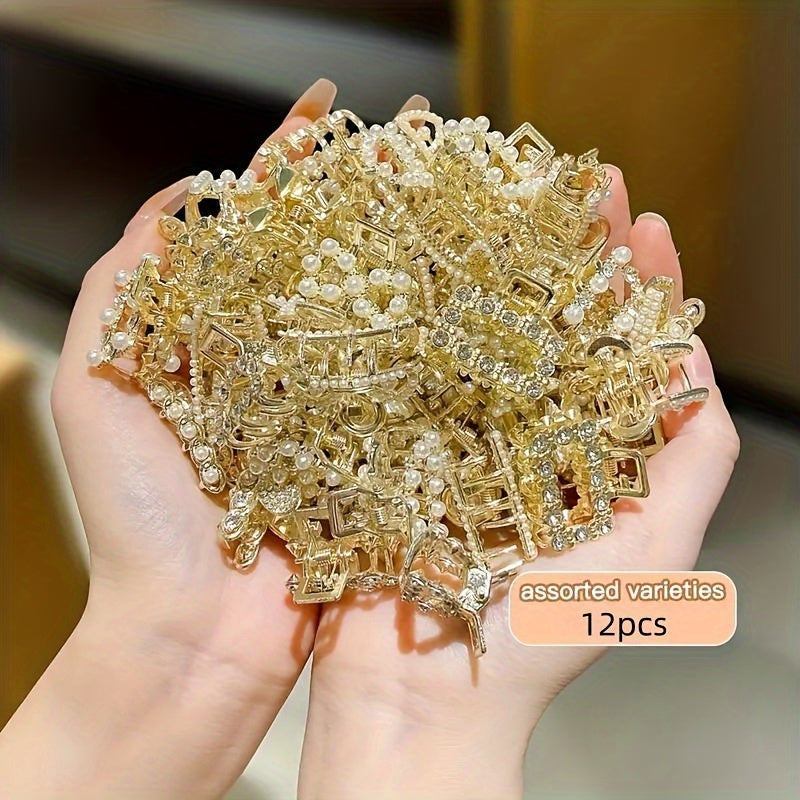 Set of 12 Rhinestone Hairpins Alloy Mixed Colors for Daily and Party Wear