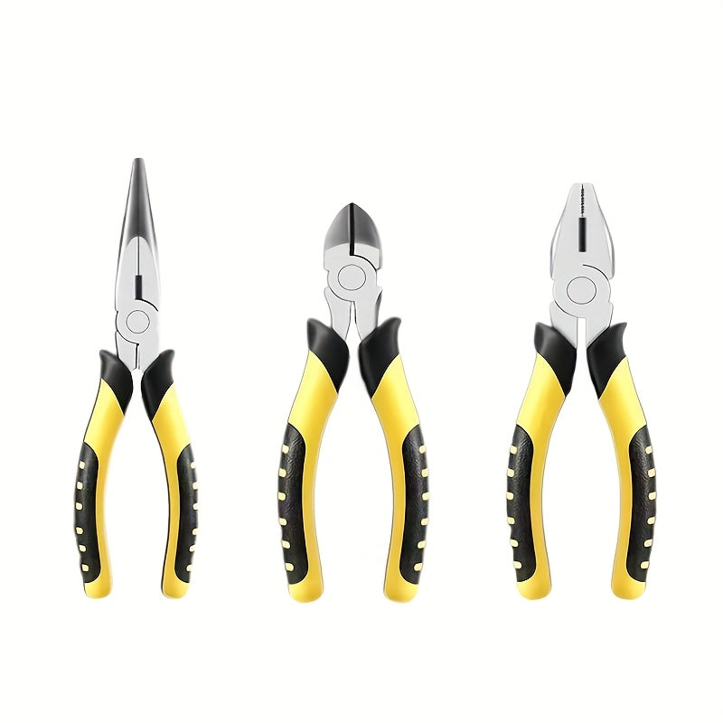 Juego de 3 alicates de acero de grado industrial, kit de herramientas multifuncionales para electricistas