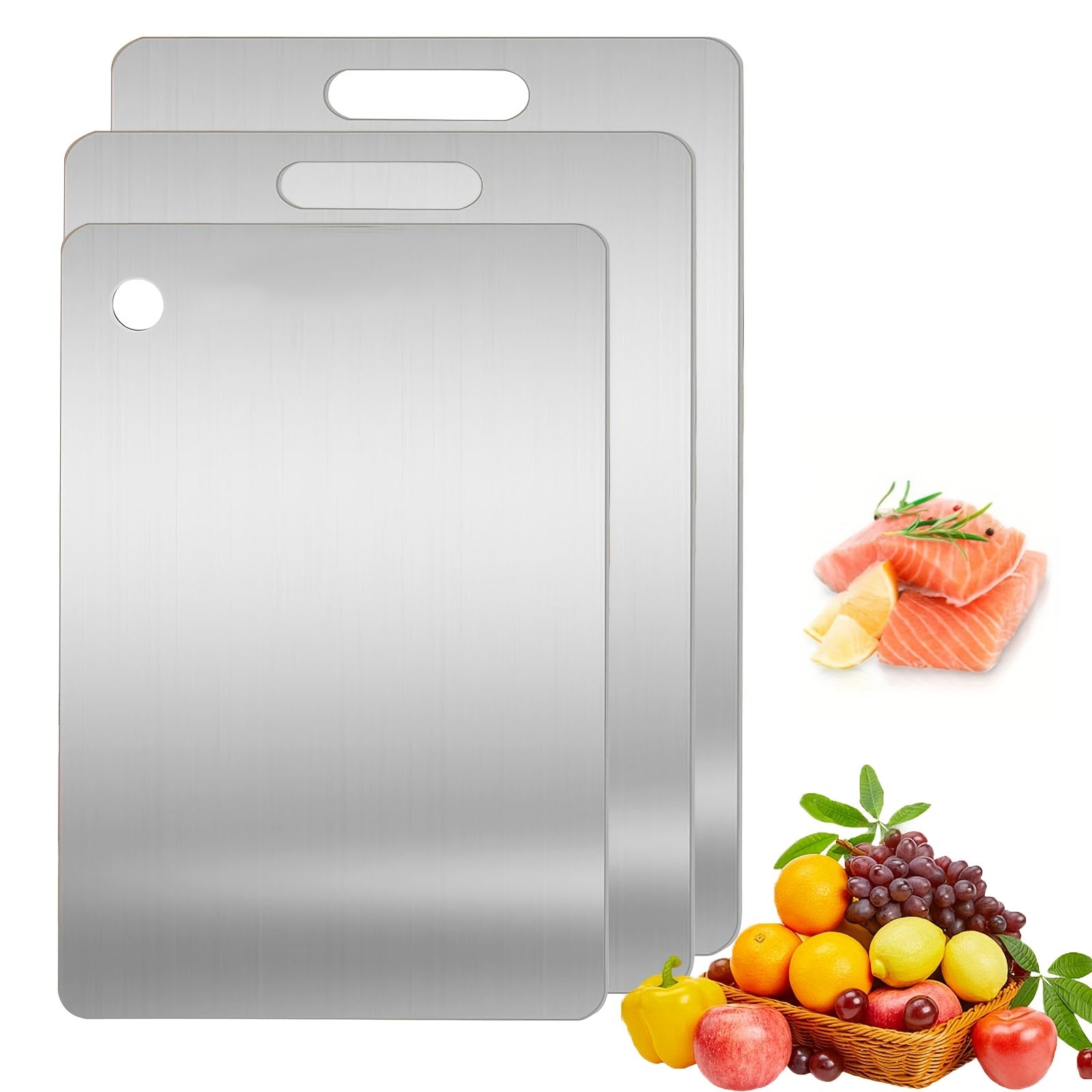 Set of 3 Stainless Steel Cutting Boards Non-Slip Double-Sided Kitchen Mats