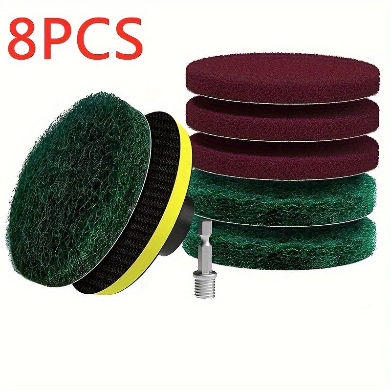 8-Piece Drill Brush Scrubber Set for Tiles Floors Green Red Grits