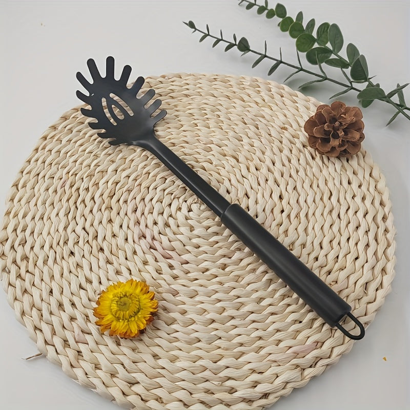 Juego de utensilios de acero inoxidable con espátula y cuchara, negro y dorado, uso profesional