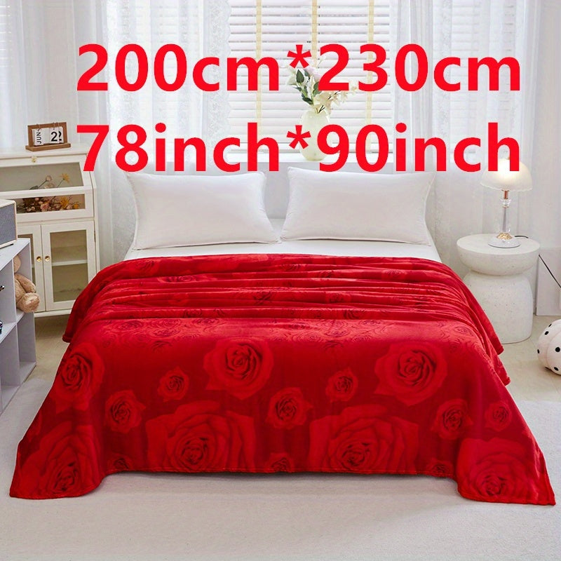 Soft Rose Pattern Bed Blanket for Sofa Bed Camping Travel and Gift