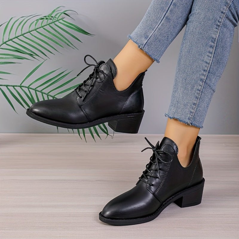 Women's Ankle Boots 2024 Solid Color Block Heel Casual Western with Hidden Height