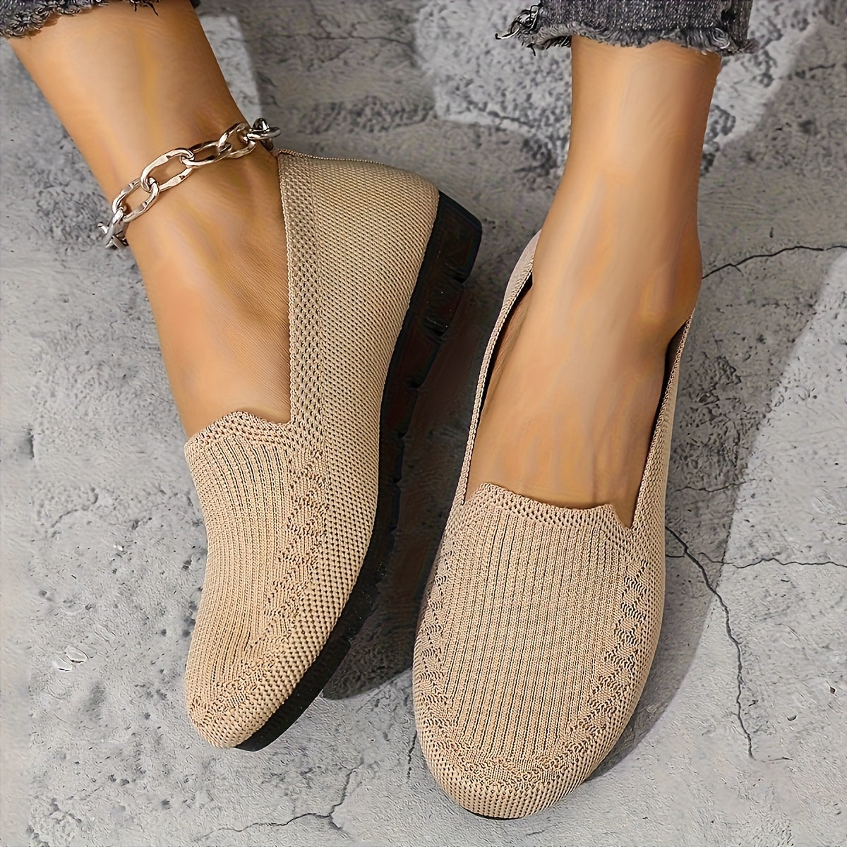 Women’s Knit Slip-On Loafers Lightweight Non-Slip Breathable Casual Shoes