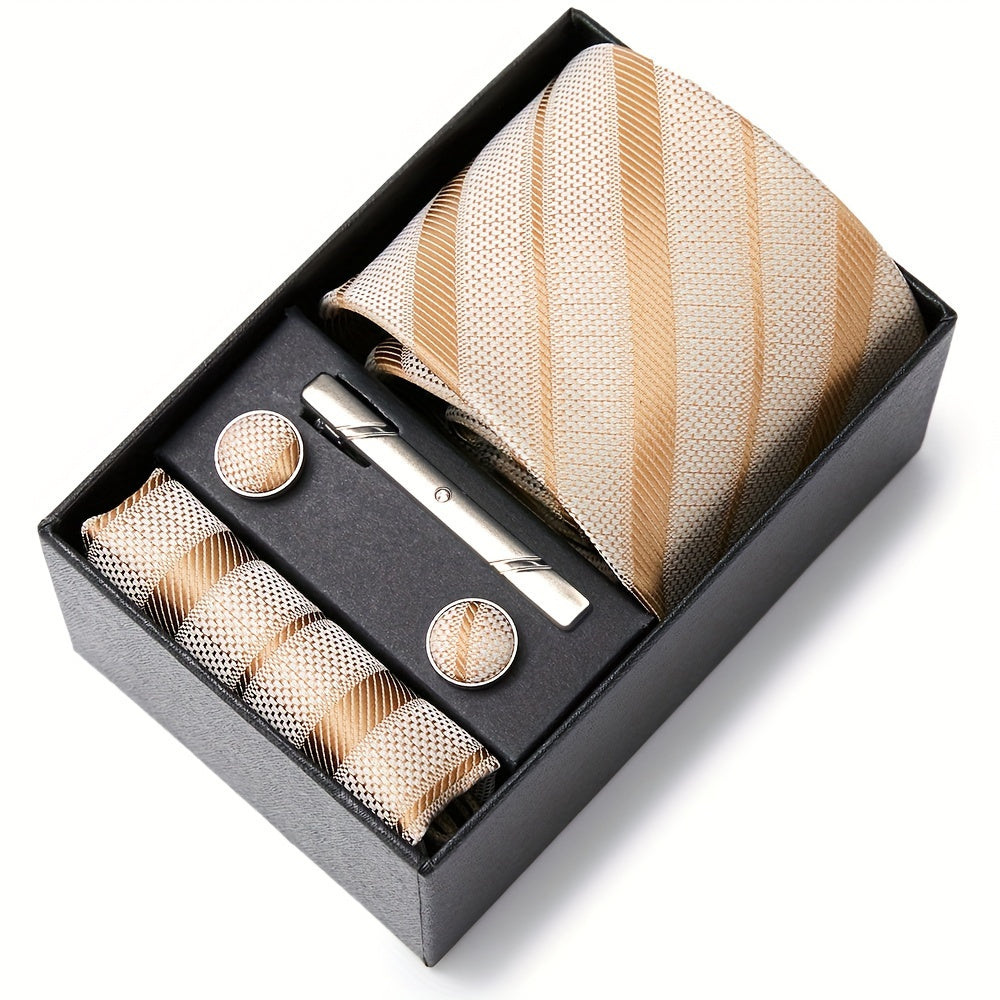 Men's Gift Box Set with Tie, Pocket Square, Cufflinks and Tie Clip for Weddings