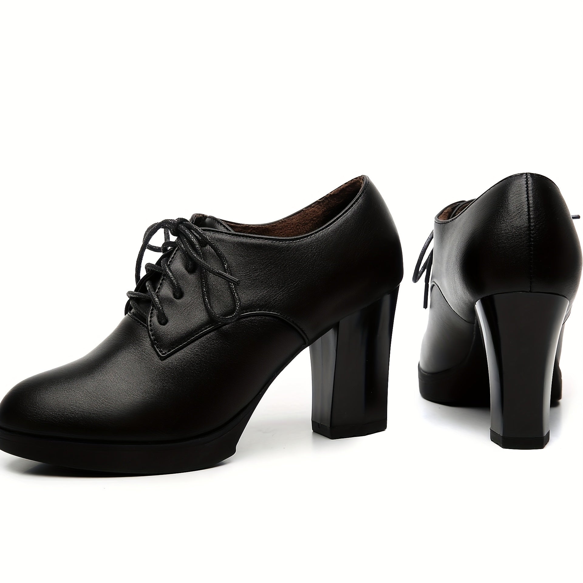 Women's Synthetic Retro Round Toe Chunky Heel Pumps Black All-Season Dress Shoes