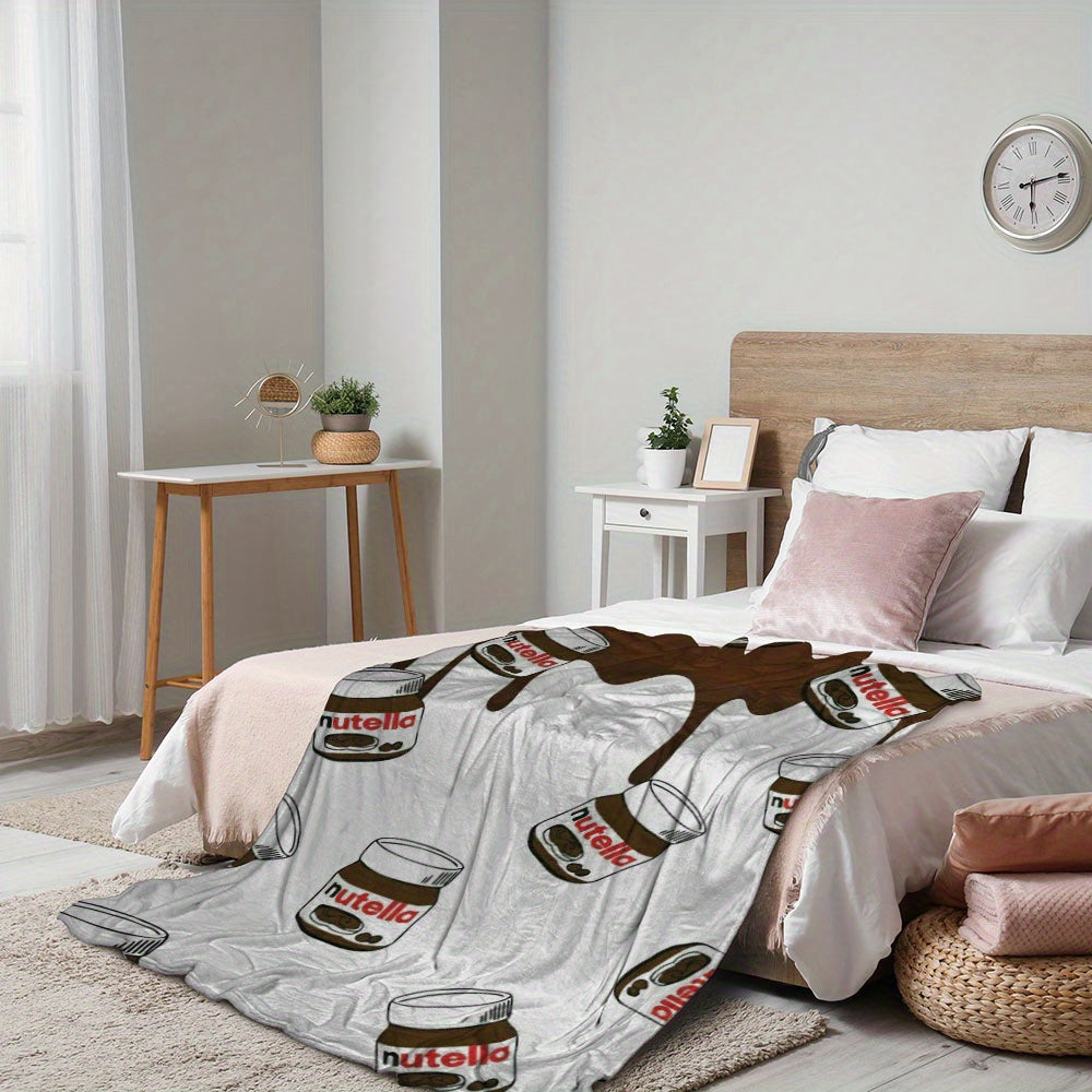 Chocolate Spread Print Flannel Fleece Throw Blanket Soft Polyester Artistic Design Lightweight Cozy for Sofa Bed Outdoor