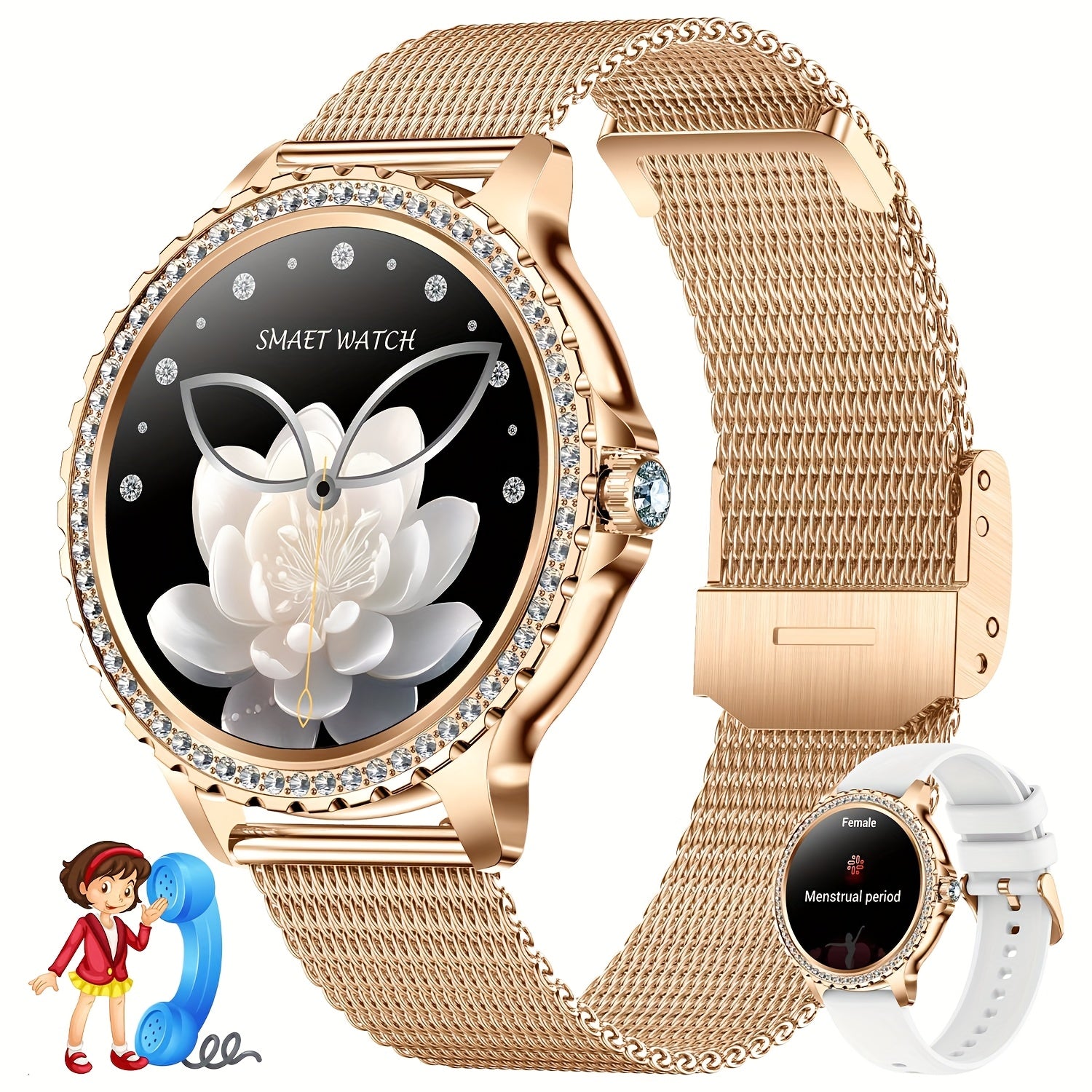 Women's Smartwatch with Wireless Call Message Notifications Fitness Sleep Cycle Tracking 1.32 Inch Touch Screen