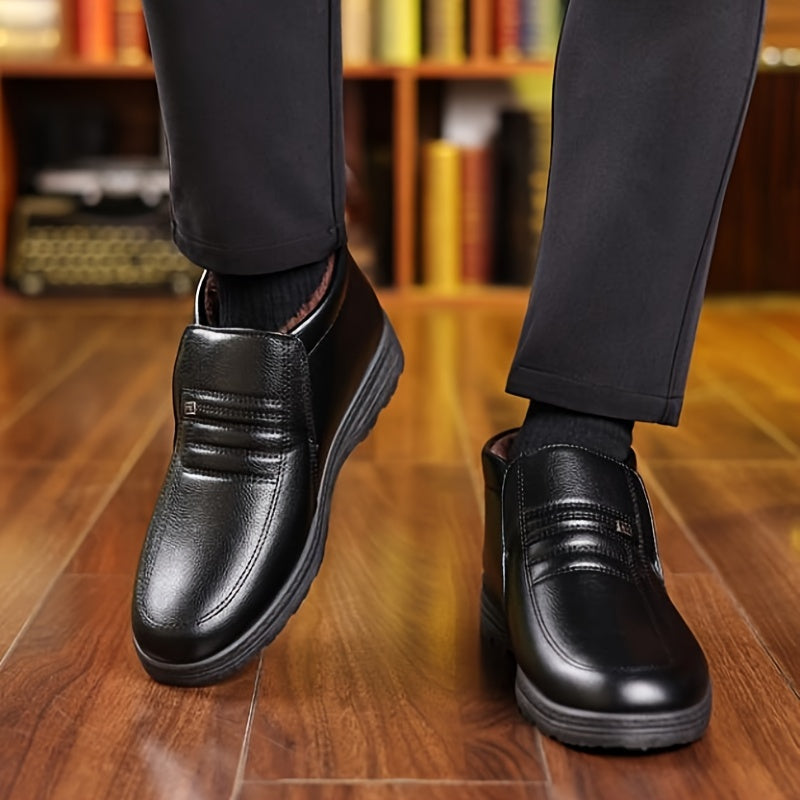 Zapatillas casuales para hombre con forro de felpa, antideslizantes, de caña baja, con plantilla de goma de color sólido