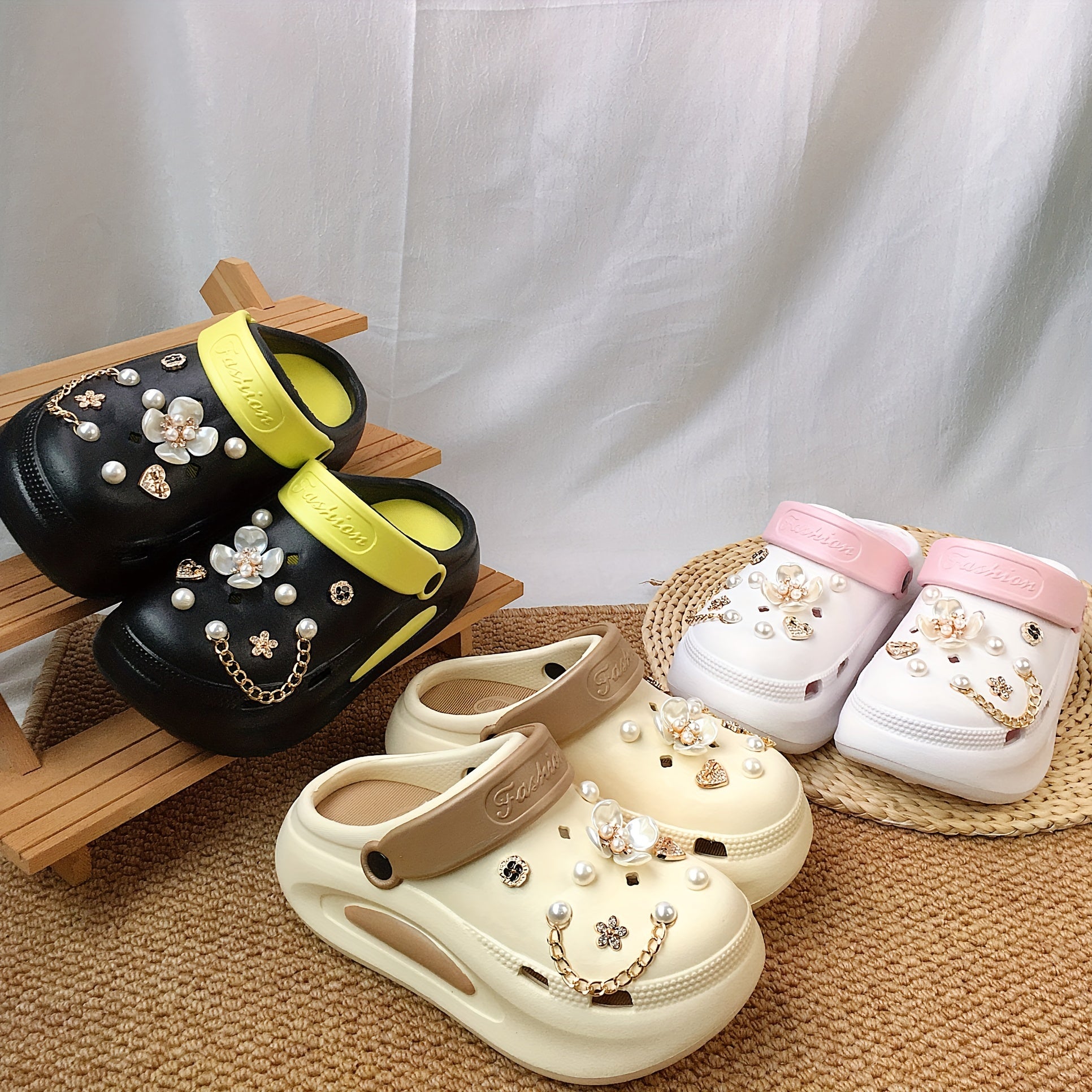 Женские сандалии на цепочке с искусственным жемчугом, летние пляжные EVA шлепанцы