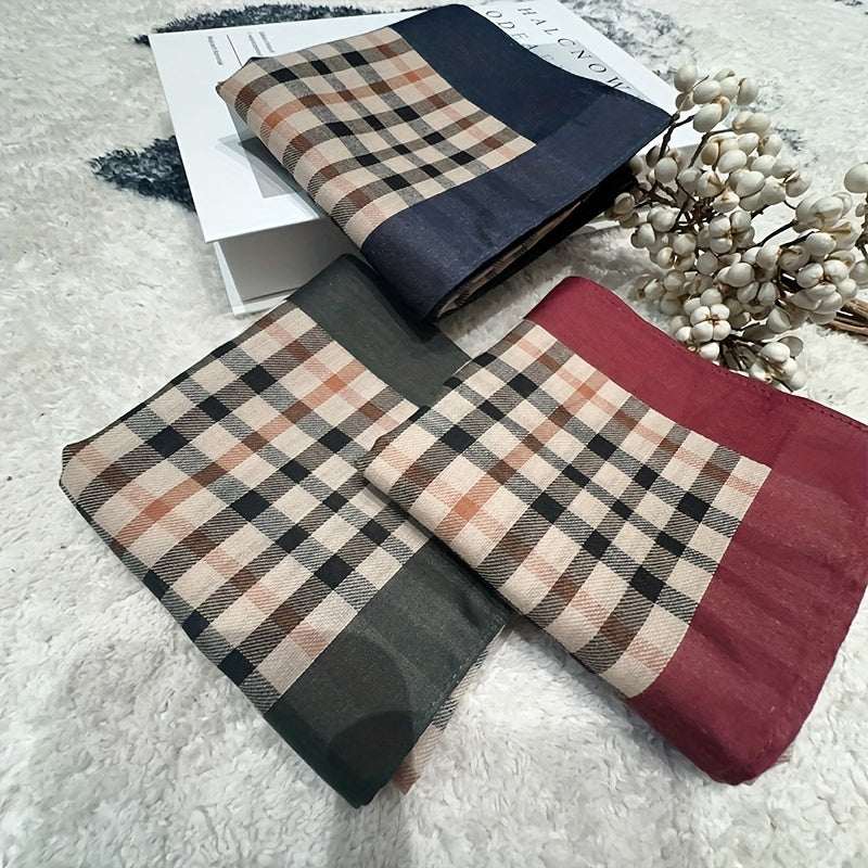 Men's Plaid Cotton Handkerchief and Pocket Square Set Stylish Woven Design Accessories