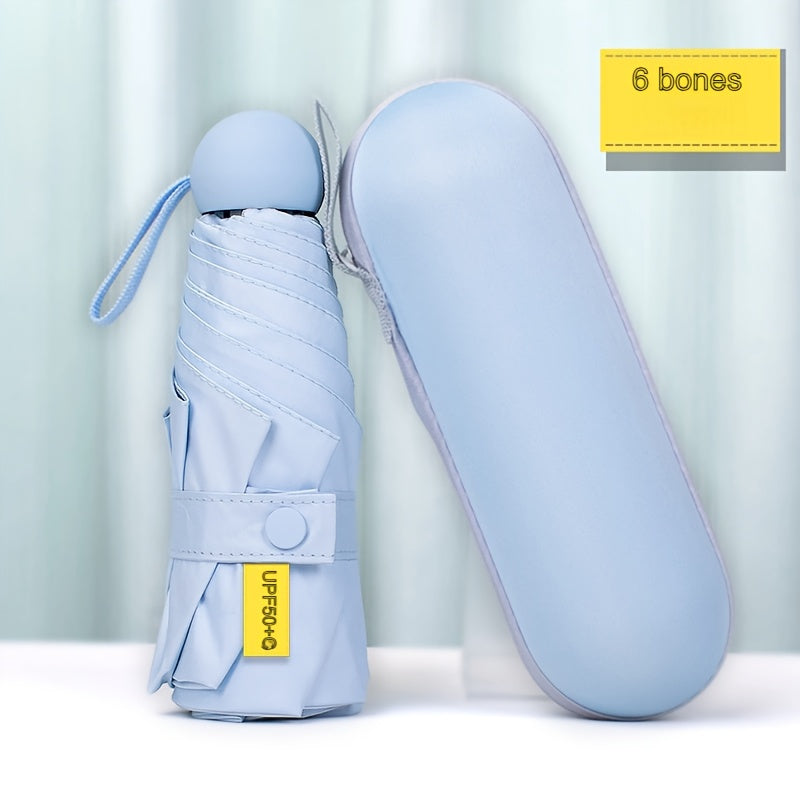 6-Rib Foldable Waterproof Pongee Umbrella with Plastic Handle and Storage Box