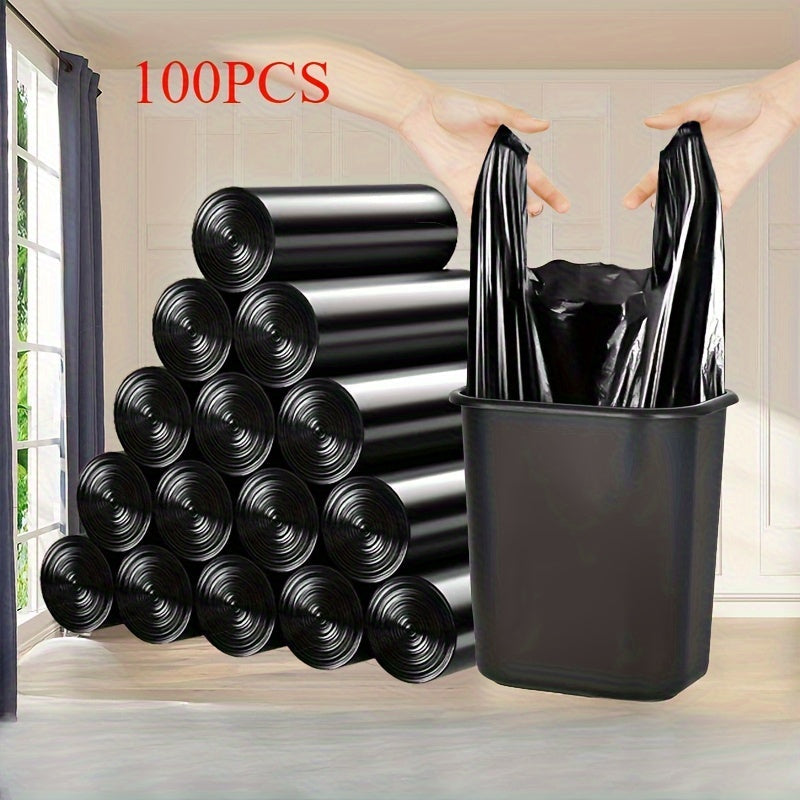 100 Black Extra Thick Leak-Proof Trash Bags with Handles for Kitchen Yard Cleanup