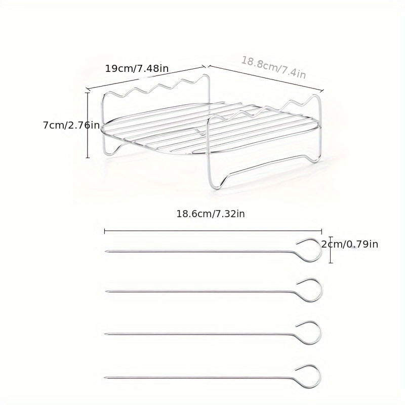Stainless Steel Air Fryer Racks with Dual Layer Skewer Holder, Dishwasher Safe