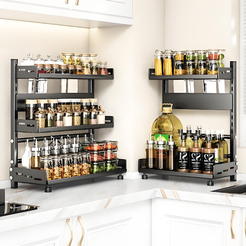 Kitchen Organizer Carbon Steel Countertop Storage Rack with Knife Holder and Adjustable Shelves