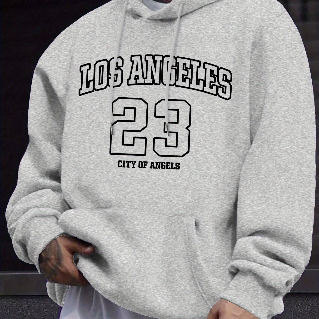 Men's Navy Blue Geometric Pattern Hoodie with Drawstring Hood and Kangaroo Pocket