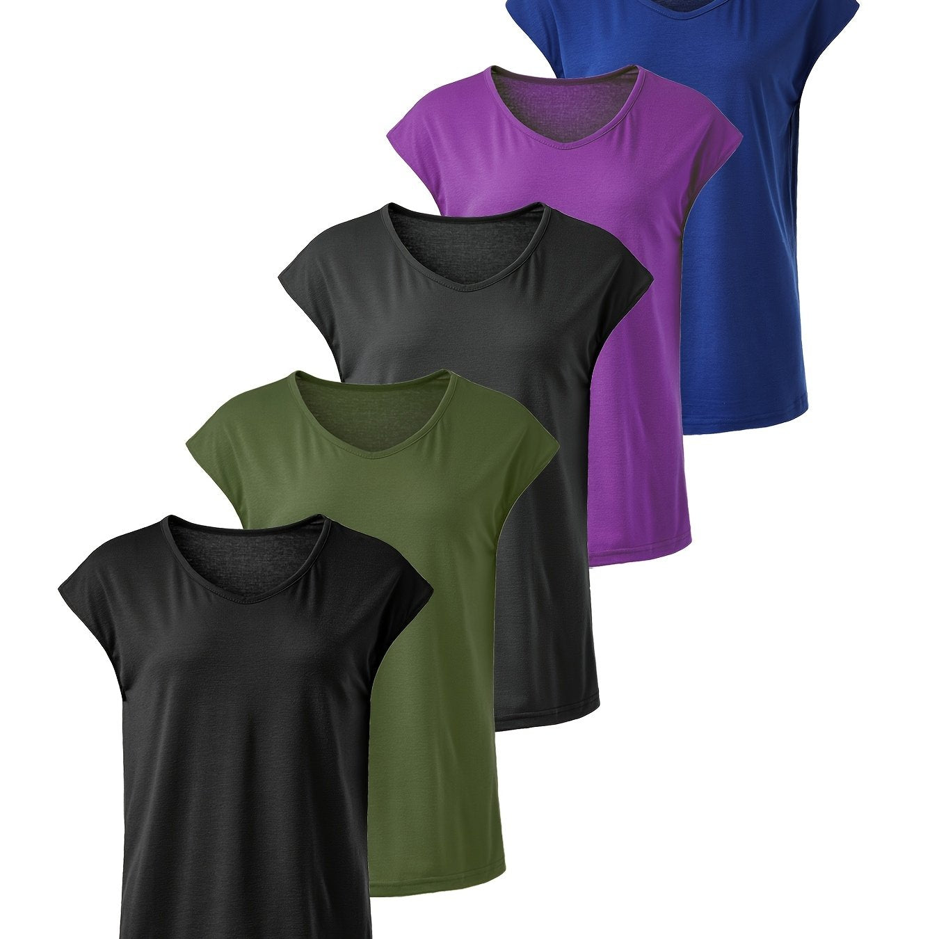 Women's Large Size Solid Color Casual Sports T-Shirt 5 Pack