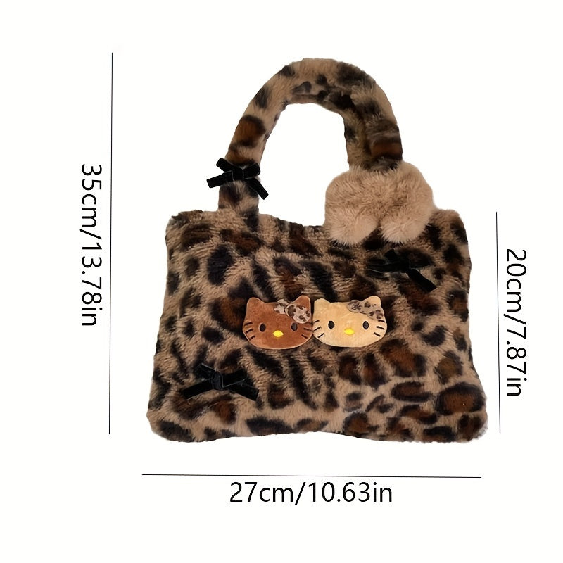 Xayrli Kitty yumshoq sumka, ayollar uchun leopard bosma to'qilgan mato bilan