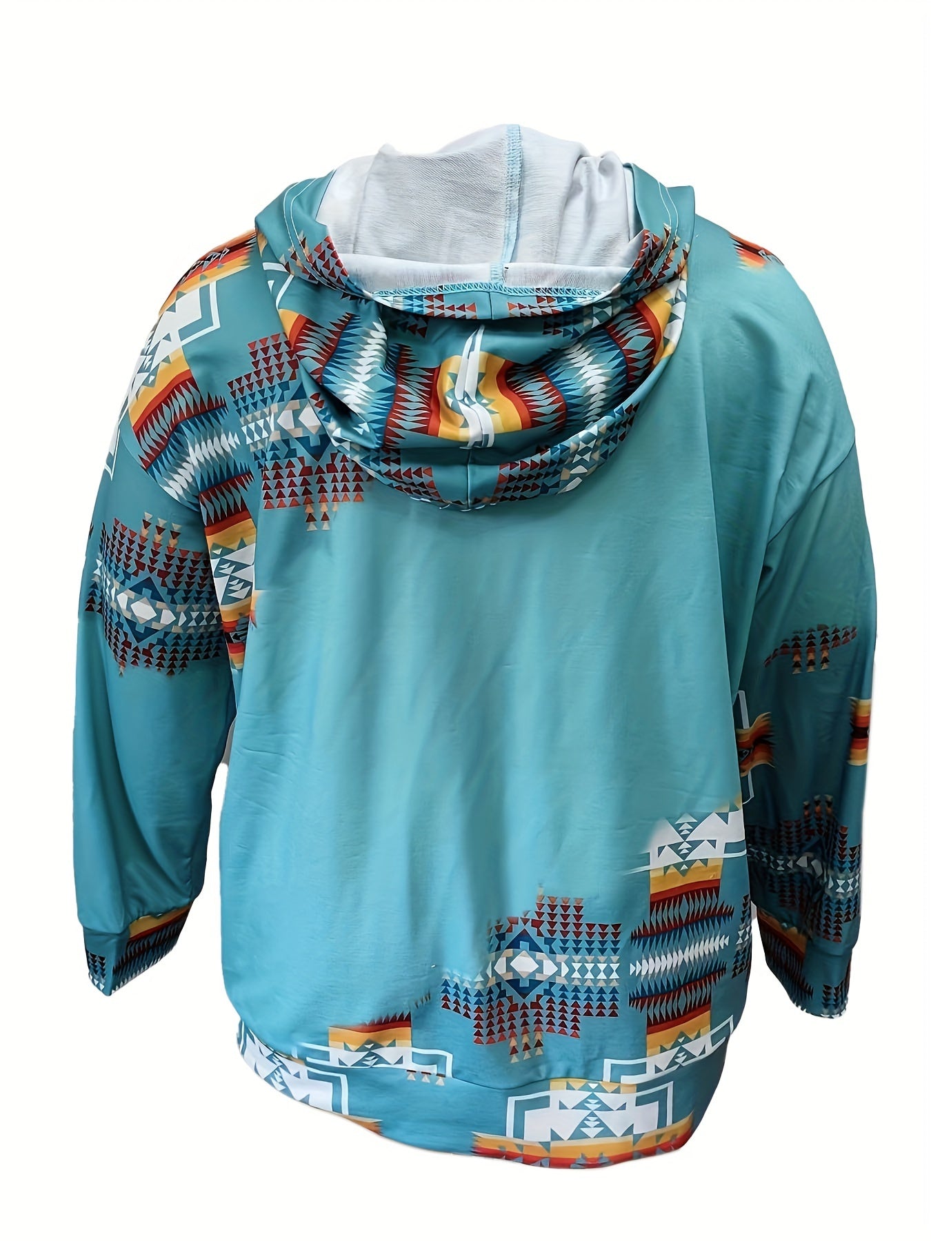 Plus Size Women Hoodie Casual Patchwork Digital Print Pullover with Pockets