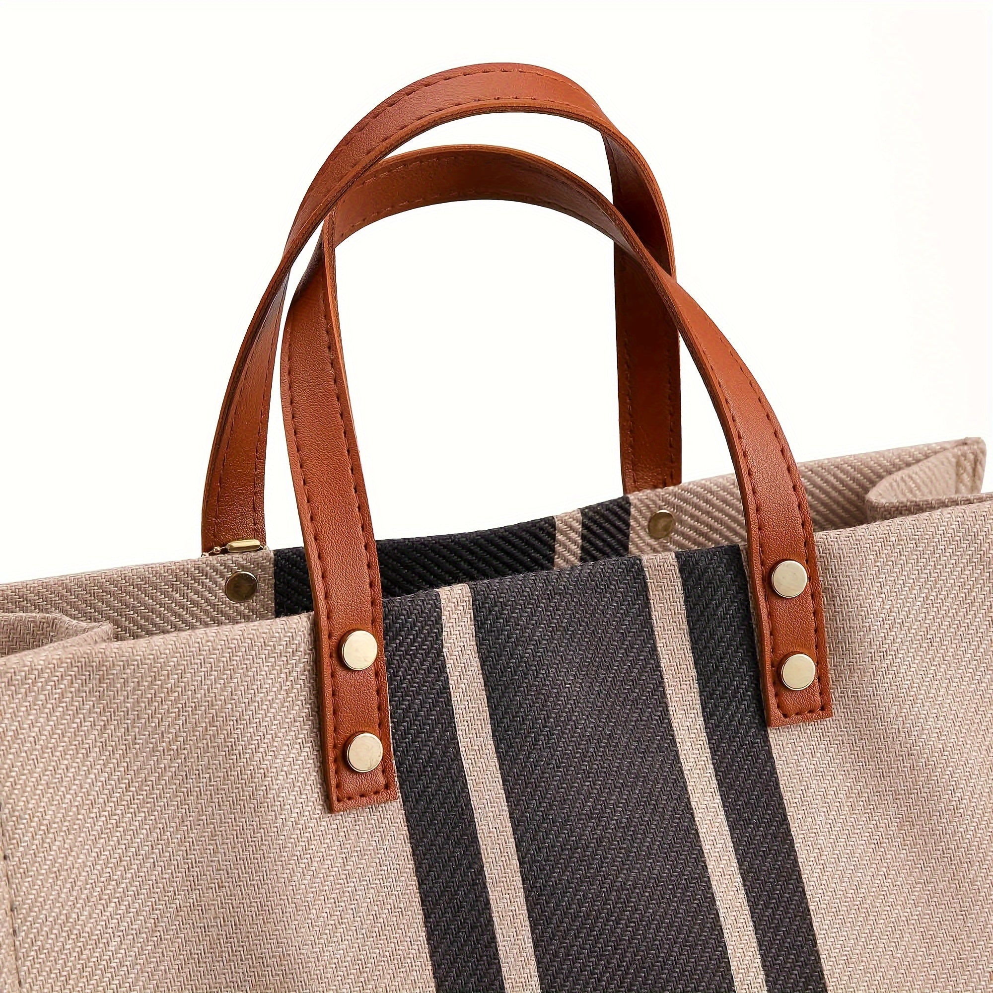 Women's Canvas Tote Bag Large Capacity Striped Polyester for Commuting