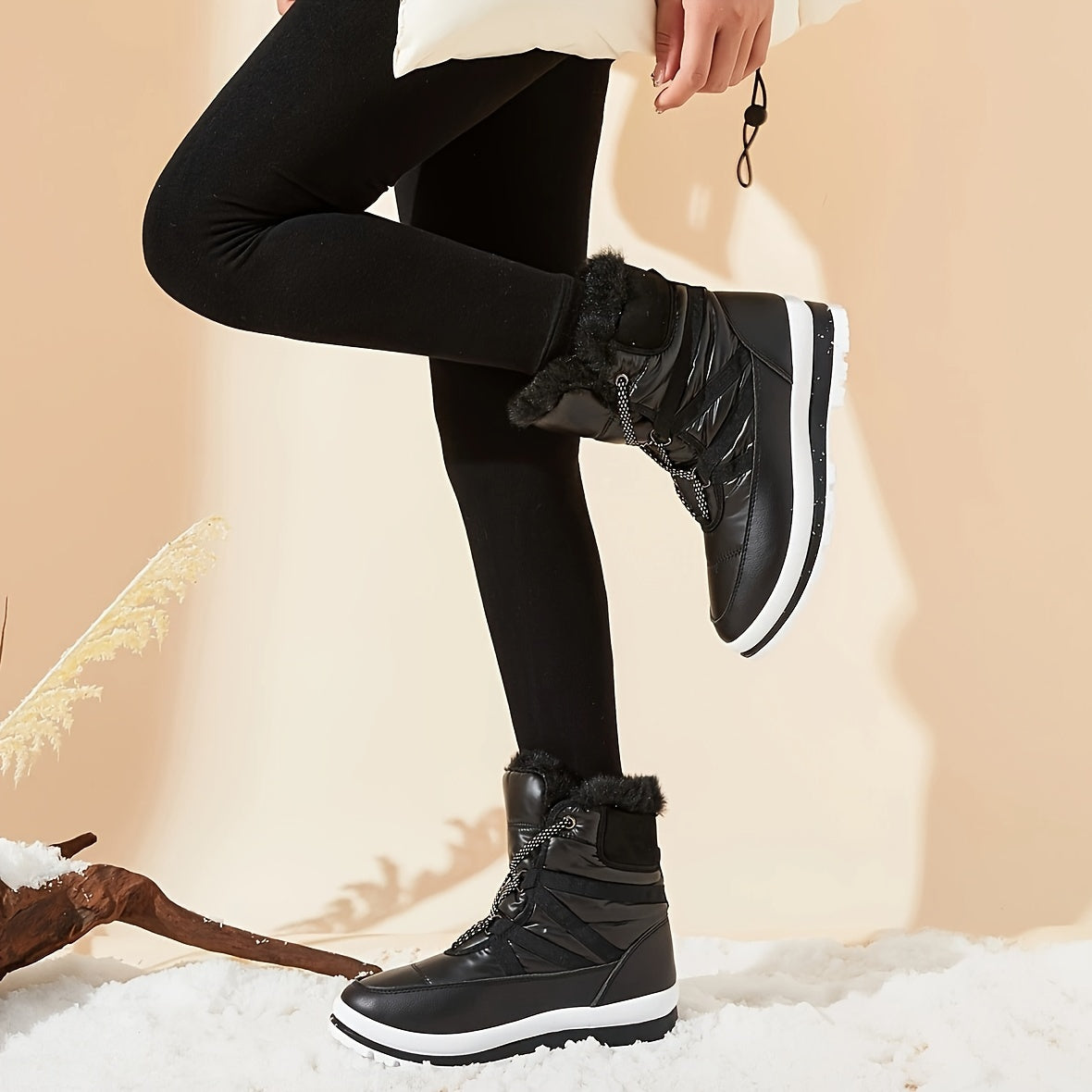 Women's Fleece-Lined Mid-Calf Winter Boots with Thick Platform Sole