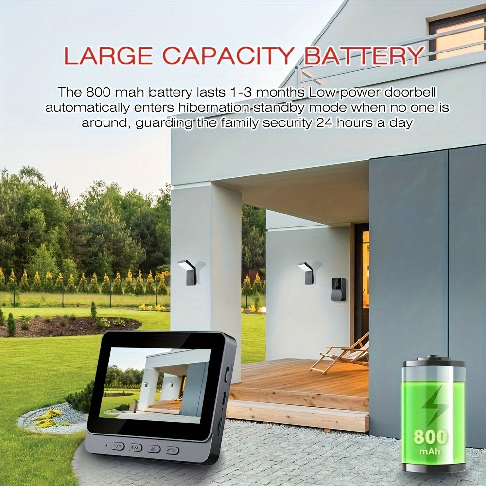 Wireless Video Doorbell with 10.92 cm Screen Infrared Night Vision Two-Way Audio Long Battery Life