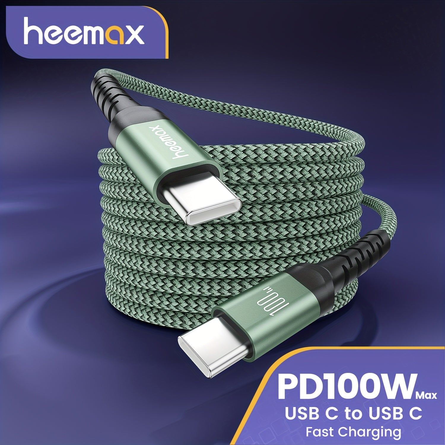 PD100W Max Type C dan Type C kabeli Samsung, Honor, Xiaomi va iPhone 15/15Plus/15Pro/15 Pro Max, 16/16Plus/16 Pro/16Pro Max uchun tez zaryadlash.