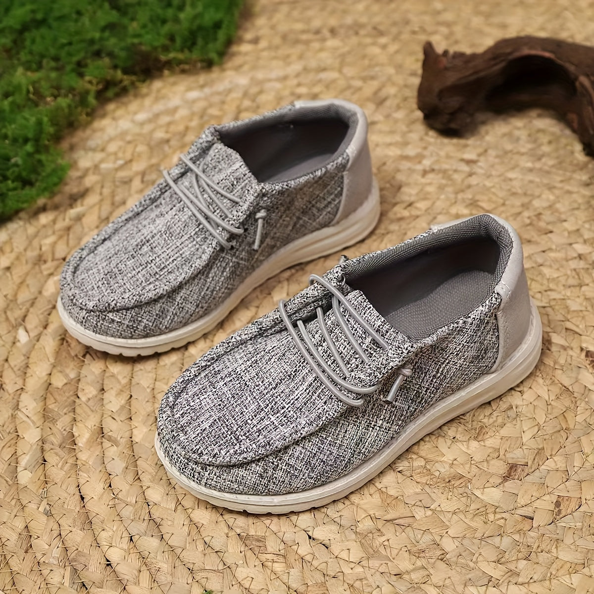 Girls Canvas Sneakers Slip-On Low Top Breathable Gray EVA Sole Casual