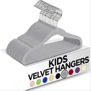 Children's Velvet Hangers Set with Non-Slip Felt and Black Hooks, Space-Saving Flocking Hangers