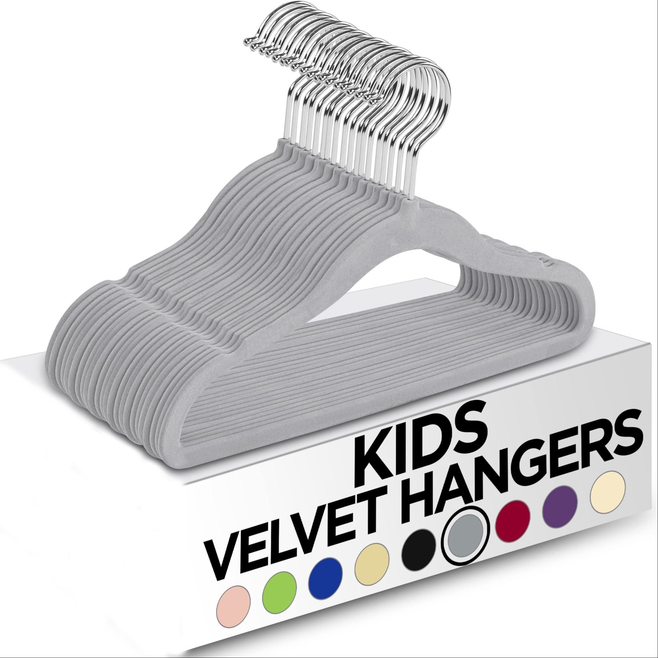 Children's Velvet Hangers Set with Non-Slip Felt and Black Hooks, Space-Saving Flocking Hangers