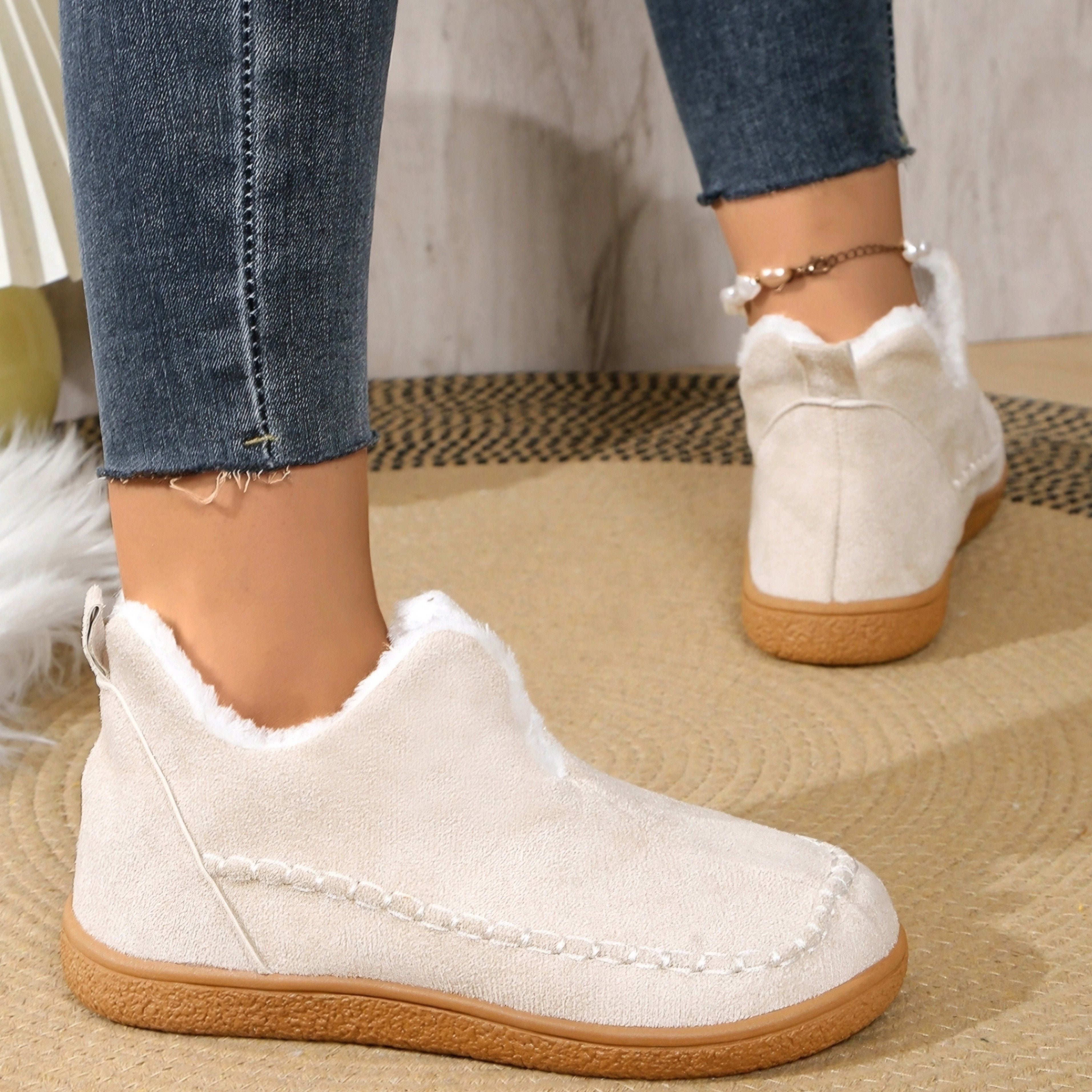 Women's Winter Fleece Lined Short Boots Rubber Sole Casual Slip-On