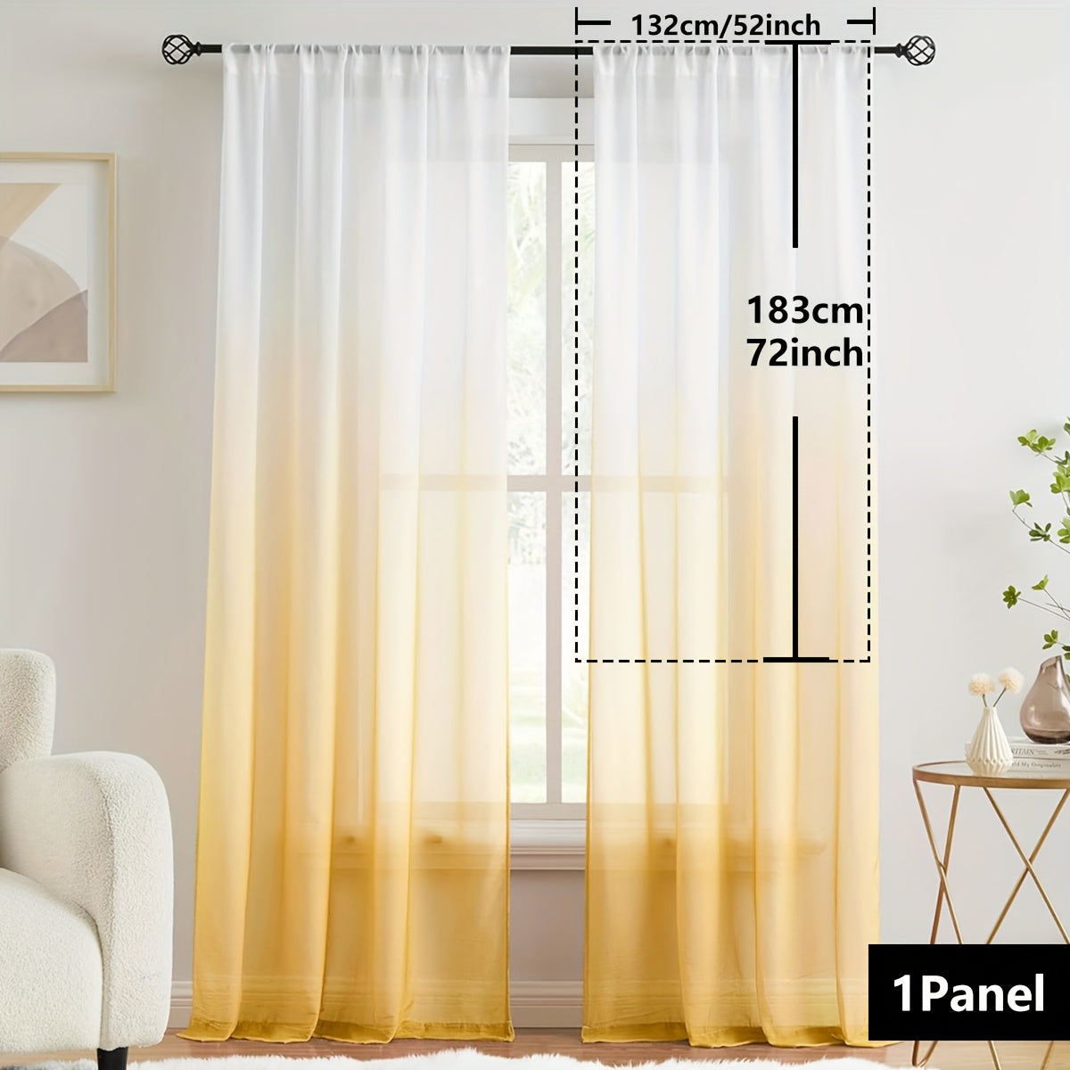 Gradient Sheer Curtains 1pc Two-Tone Top and Bottom Wear Rod Style Home Decor