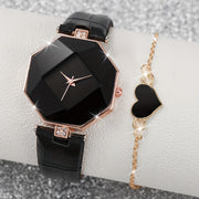 Set of 2 Women's Quartz Watches with Leather Straps Alloy Pointers and Bracelets