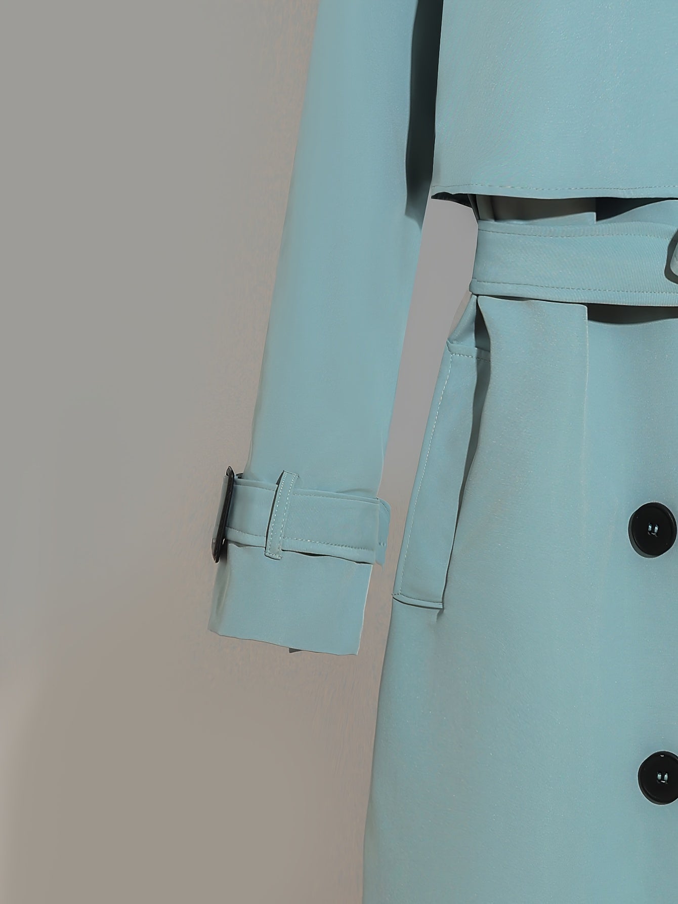 Abrigo trench de talla grande para mujer con doble botonadura, cinturón, solapa sólida y poliéster