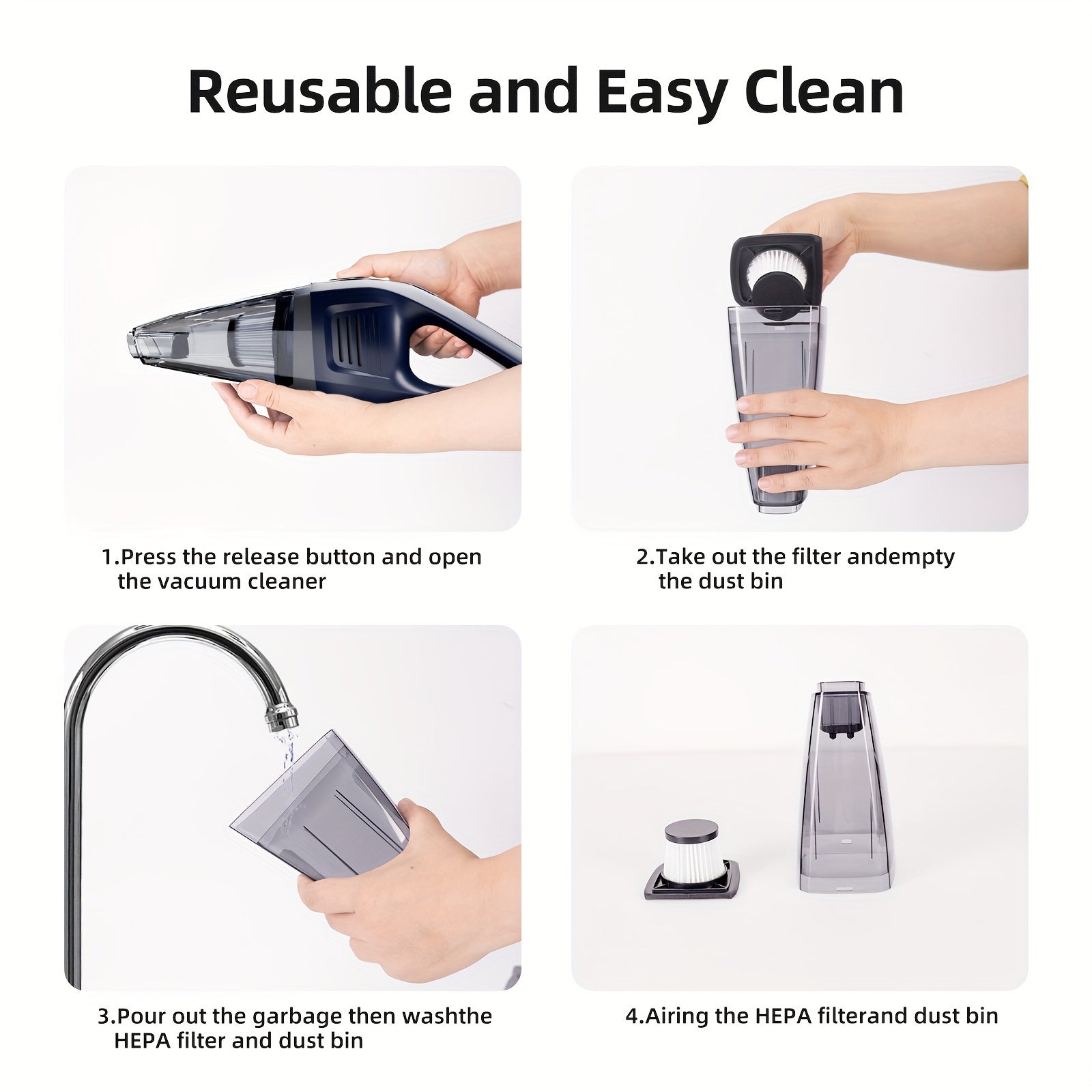 Handheld Cordless Wet Dry Vacuum Cleaner for Home Car Rechargeable Compact