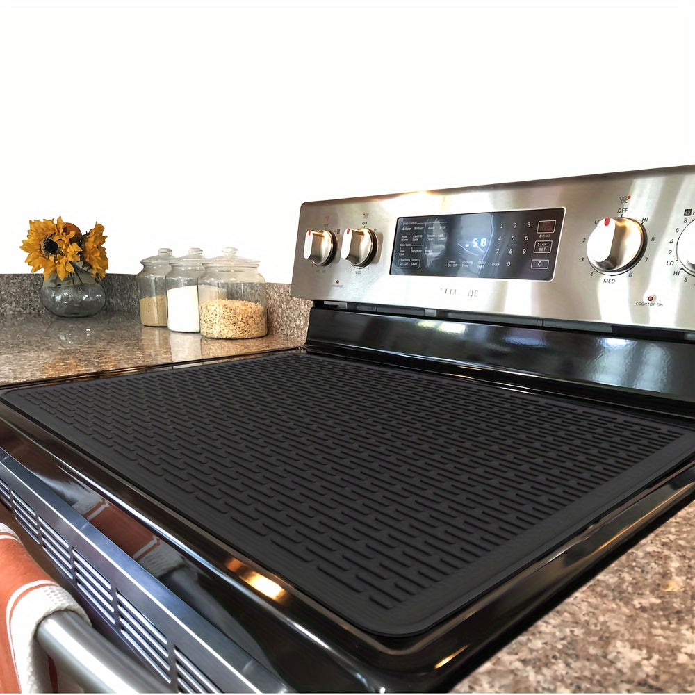 Tapete de silicona para encimera eléctrica negro, resistente al calor, de vidrio, 71cm x 51cm